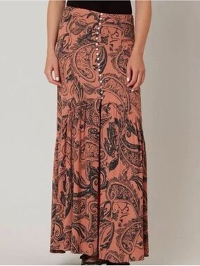 Free People Coral Paisley Button-Front Maxi Skirt